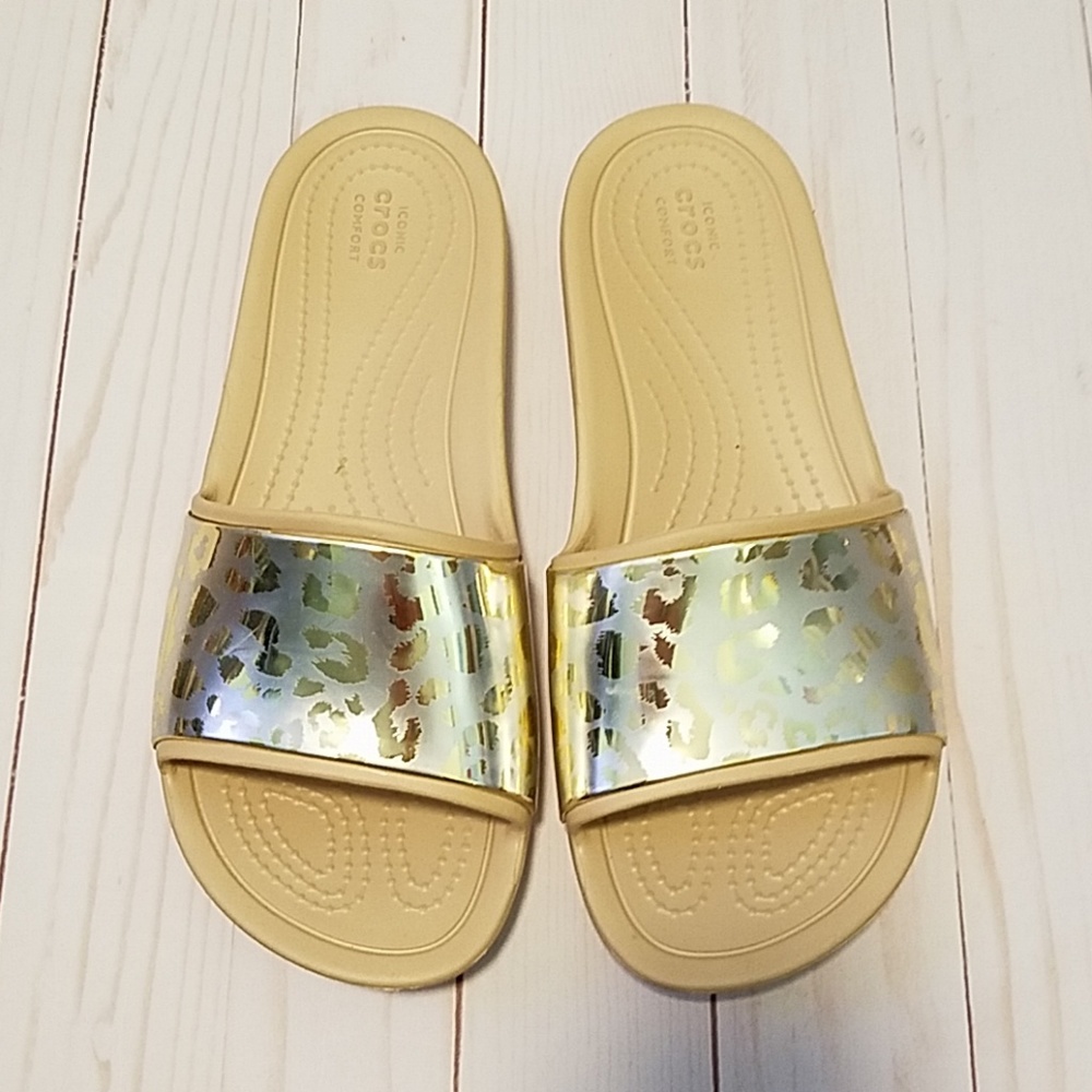 Crocs Sloane Slides Metallic Leopard Size 7